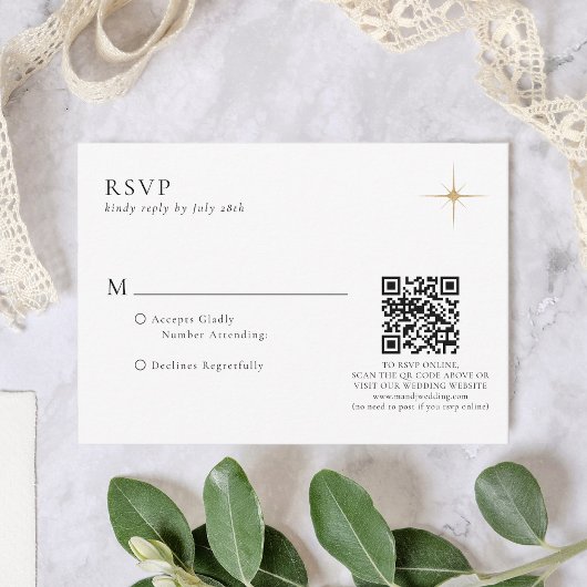Classic Celestial Gold Stars Wedding QR Code RSVP Karte