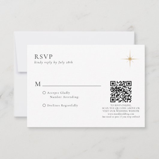 Classic Celestial Gold Stars Wedding QR Code RSVP Karte (Vorderseite)