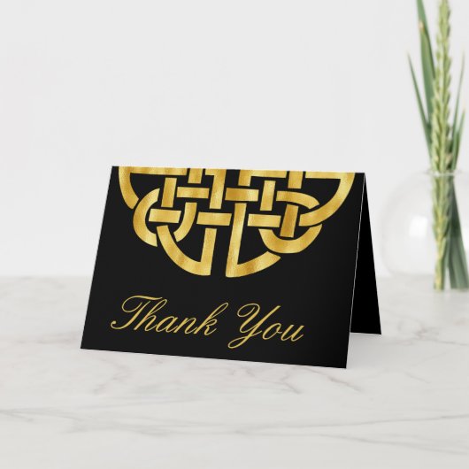 Classic Celtic Knot Black & Gold Handfasting Dankeskarte (Vorderseite)