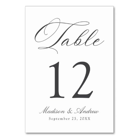 Classic Charcoal Calligraphy Wedding Tischnummer (Vorderseite)