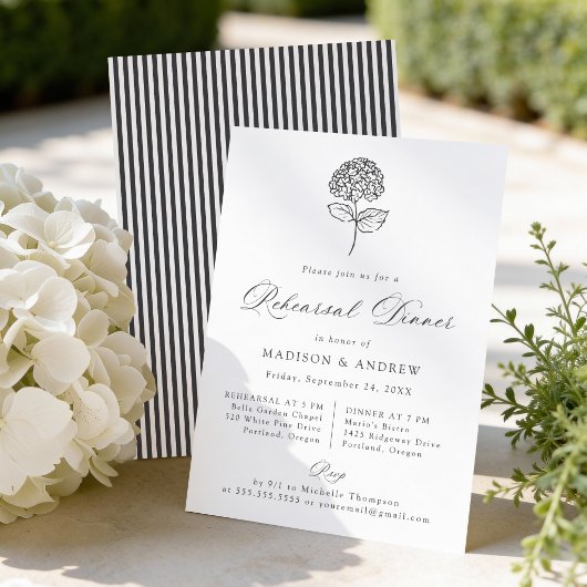 Classic Charcoal Hydrangea Rehearsal Dinner Einladung