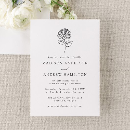 Classic Charcoal Hydrangea Wedding Einladung