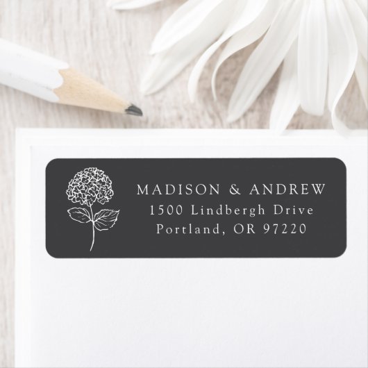 Classic Charcoal Hydrangea Wedding Return Address (Insitu)