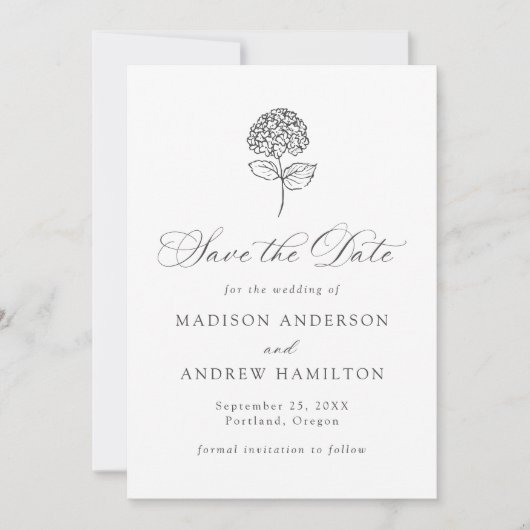 Classic Charcoal Hydrangea Wedding Save The Date (Vorderseite)
