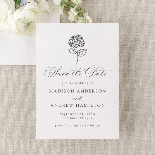 Classic Charcoal Hydrangea Wedding Save The Date