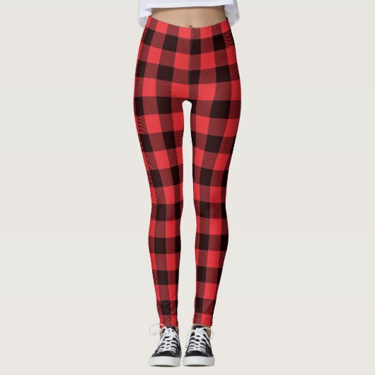 Classic Checked Red and Black Buffalo Kariert Leggings (Vorderseite)