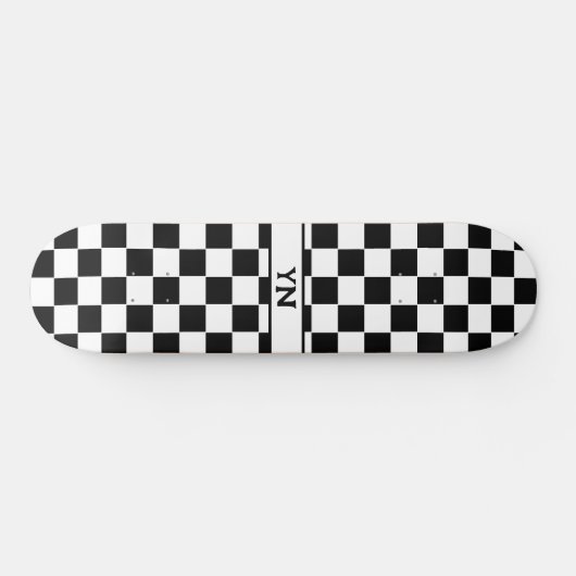 Classic Checkered Black and White Custom Initials Skateboard (Horizontal)
