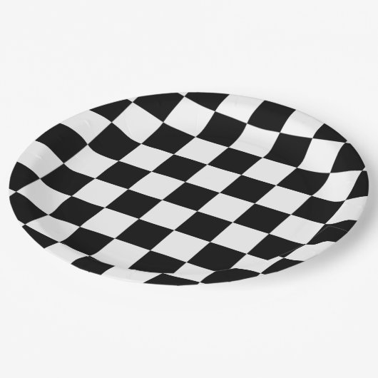 Classic Checkered I Bleed Racing Karo Schwarz-weiß Pappteller (Schrägansicht)