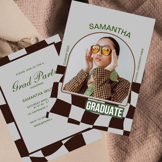 Classic Checkered Retro Unikate Graduation Party Einladung