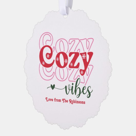 Classic Cheer Cozy Vibes Retro Weihnachtsfest Foto Ornament Karte (Links)