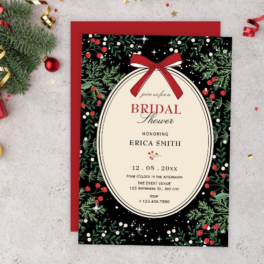 Classic cherry bow bridal shower einladung