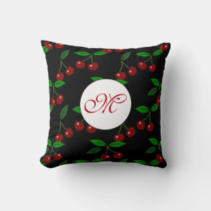 Classic Cherry Fruchtleaf Monogram Black Pillow 4 Kissen