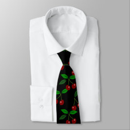 Classic Cherry Fruit and Leaf Custom black Krawatt Krawatte