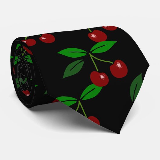 Classic Cherry Fruit and Leaf Custom black Krawatt Krawatte (Gerollt)