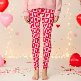Classic Cherry Red Hearts Valentine Gift Leggings