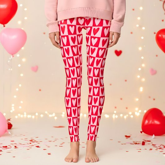 Classic Cherry Red Hearts Valentine Gift Leggings