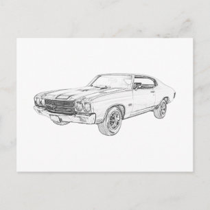 Classic Chevy Chevelle Muscle Car Black and White Postkarte