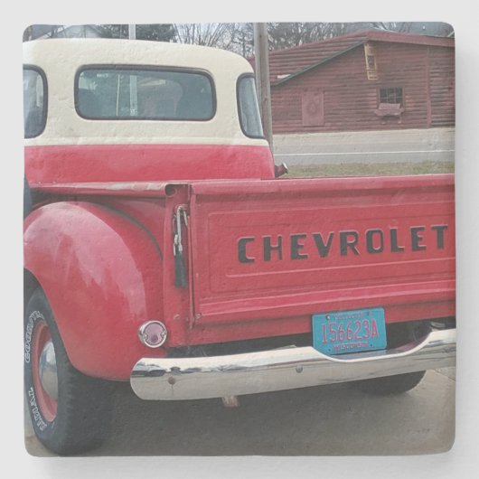 Classic Chevy Lieferwagen Truck Tailgate Kalkstein Steinuntersetzer (Vorderseite)