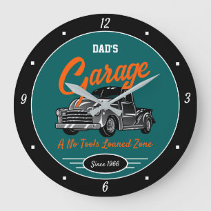 Classic Chevy Truck Garage Vater Name Aquamarin Bl Große Wanduhr