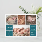 Classic Chic Baby Photo Collage Announcement Card Einladung (Stehend Vorderseite)