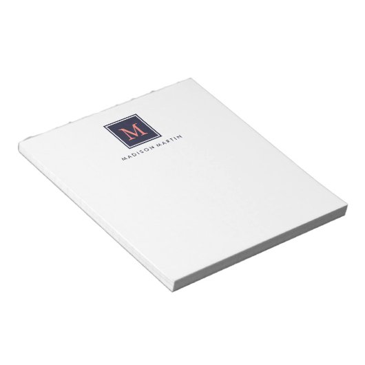 Classic Chic Dark Blue und Coral Monogram Notizblock (angewinkelt)
