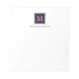 Classic Chic Dark Blue und Coral Monogram Notizblock