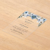 Classic Chic Dusty Blue Floral Watercolor Wedding Acryleinladungen (Ablage )