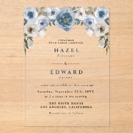 Classic Chic Dusty Blue Floral Watercolor Wedding Acryleinladungen