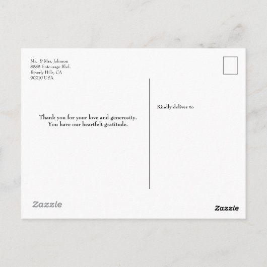 Classic Chic Wedding Fotos Danke, Script Postkarte (Rückseite)