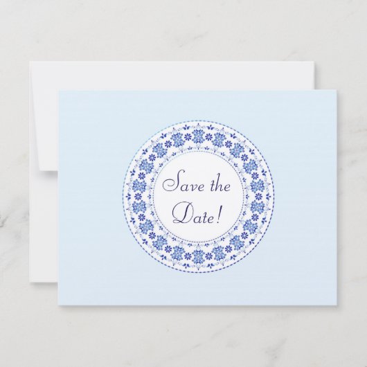 Classic China Blue Personalisiert Save the Date Ca (Vorderseite)
