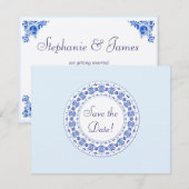Classic China Blue Personalisiert Save the Date Ca (Vorne/Hinten)