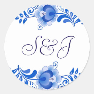 Classic China Blue Wedding Einladungskleber Runder Aufkleber