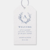 Classic Chinoiserie Blue Monogram Wedding Welcome Geschenkanhänger (Rückseite)