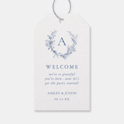 Classic Chinoiserie Blue Monogram Wedding Welcome Geschenkanhänger (Rückseite)