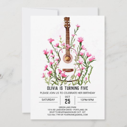 Classic Chord Guitar Birthday Einladung (Vorderseite)