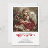 Classic Christmas Angel Invitation Red Green Gold Einladung (Vorderseite)