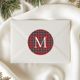 Classic Christmas Buffalo Plaid Custom Monogram Runder Aufkleber