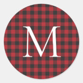 Classic Christmas Buffalo Plaid Custom Monogram Runder Aufkleber (Vorderseite)