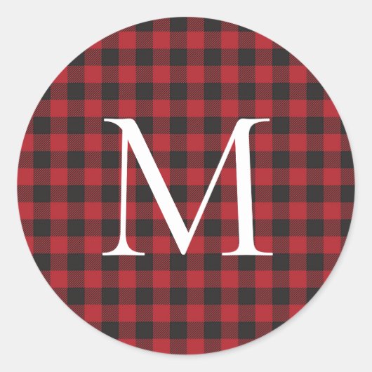 Classic Christmas Buffalo Plaid Custom Monogram Runder Aufkleber (Vorderseite)