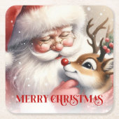 Classic Christmas Coasters Santa Claus Rudolph Rechteckiger Pappuntersetzer (Vorderseite)