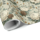 Classic Christmas Cream and Sage Green Floral Gift Geschenkpapier (Rolleneckpunkt)