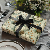 Classic Christmas Cream and Sage Green Floral Gift Geschenkpapier Set