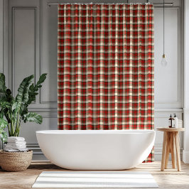Classic Christmas Curtain Red Green Plaid Style Duschvorhang