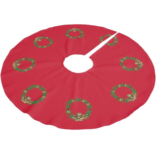 Classic Christmas Engel and Wreath Red Polyester Weihnachtsbaumdecke (Schrägansicht)