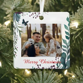 Classic Christmas Floral Frame Photo  Ornament Aus Metall