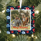 Classic Christmas Floral Frame Photo Ornament Aus Metall