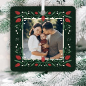 Classic Christmas Floral Frame Photo Ornament Aus Metall