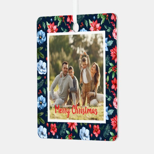Classic Christmas Floral Frame Photo  Ornament Aus Metall (Vorderseite links)