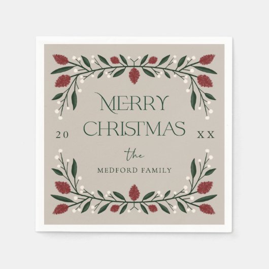 Classic Christmas Florals Personalisiert Serviette (Vorderseite)