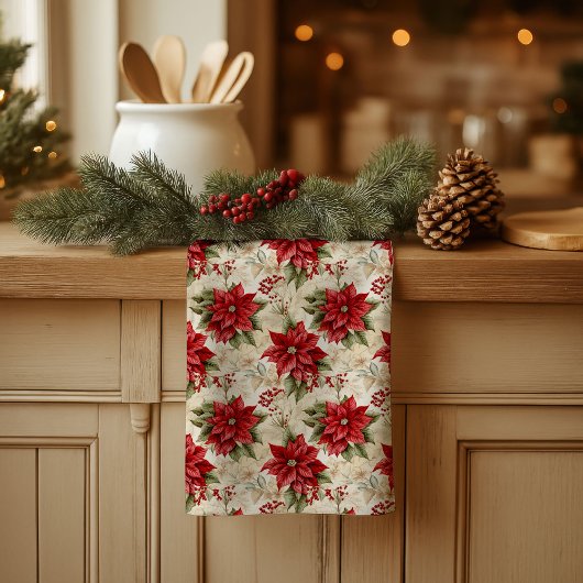 Classic Christmas Flowers Towel Cozy Rustic Decor Geschirrtuch